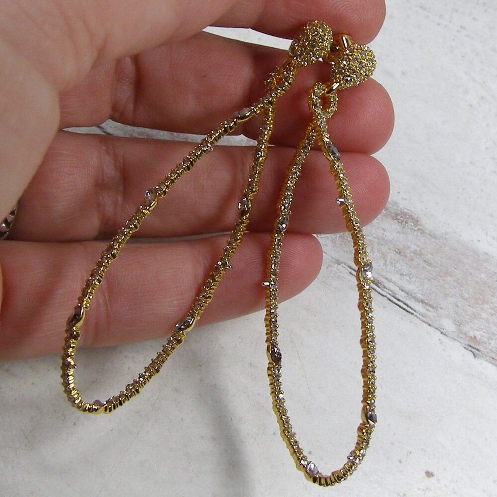 New Unworn Alexis Bittar Twisted Pave Crystal Hoop Statement Earrings